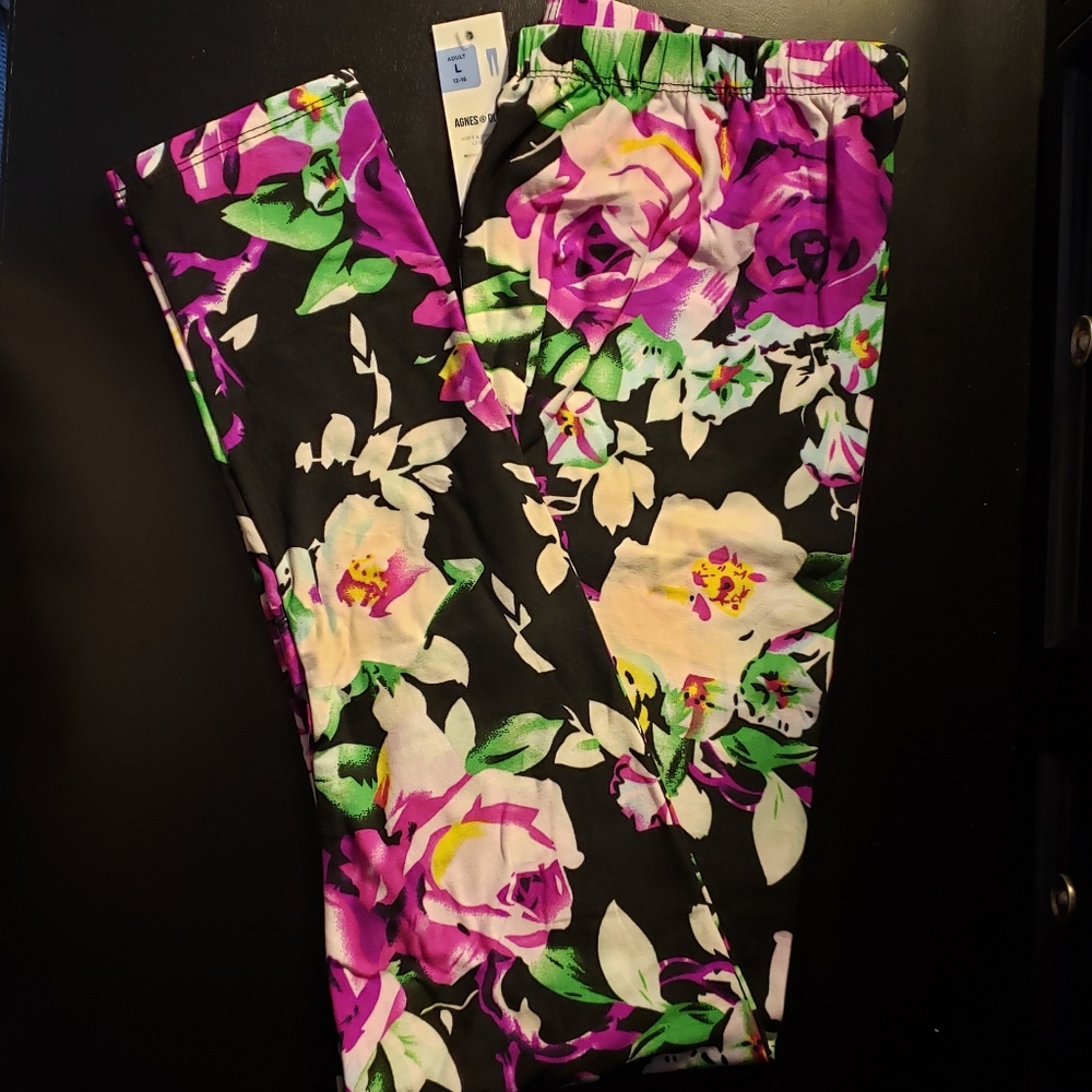 Agnes & Dora Leggings, Black purple/white flowers